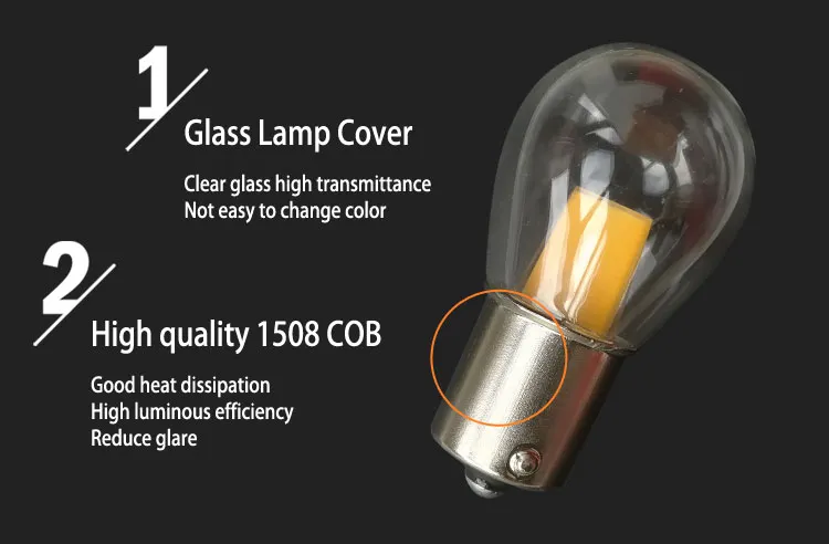 12V B15 Ba15s Bay15D 1156 1157 No Flicker 3W Glass Warm White Turn Signal Light Car LED Lamp Bulb