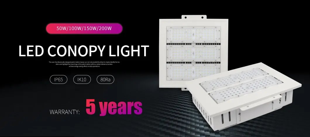 5 Years Warranty High Power 50W/100W/150W/200W Aluminum Gas Station Canopy LED Lights