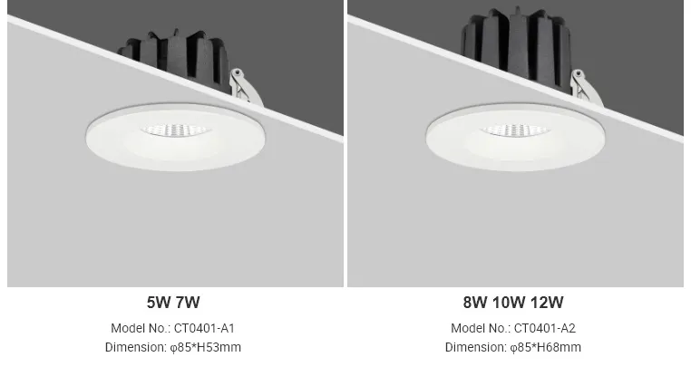 72mm Cutout 5W 7W Recessed Dimmable LED COB Downlight for Low Ceiling