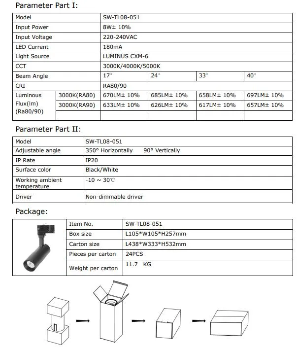 8W No Dimmable LED Track Light