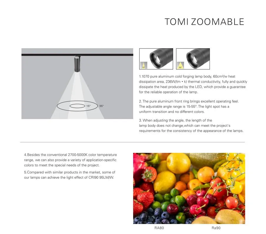 8W Tomi Zoomable Track Lighting 15-55° Adopt 1070 Cold Forge Aluminum