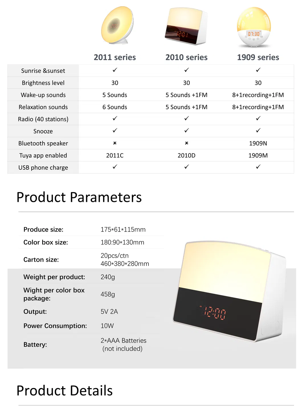 Alarm Clock FM Radio Wake up Light RGB Color Change Sunrise Simulation Wake up Light