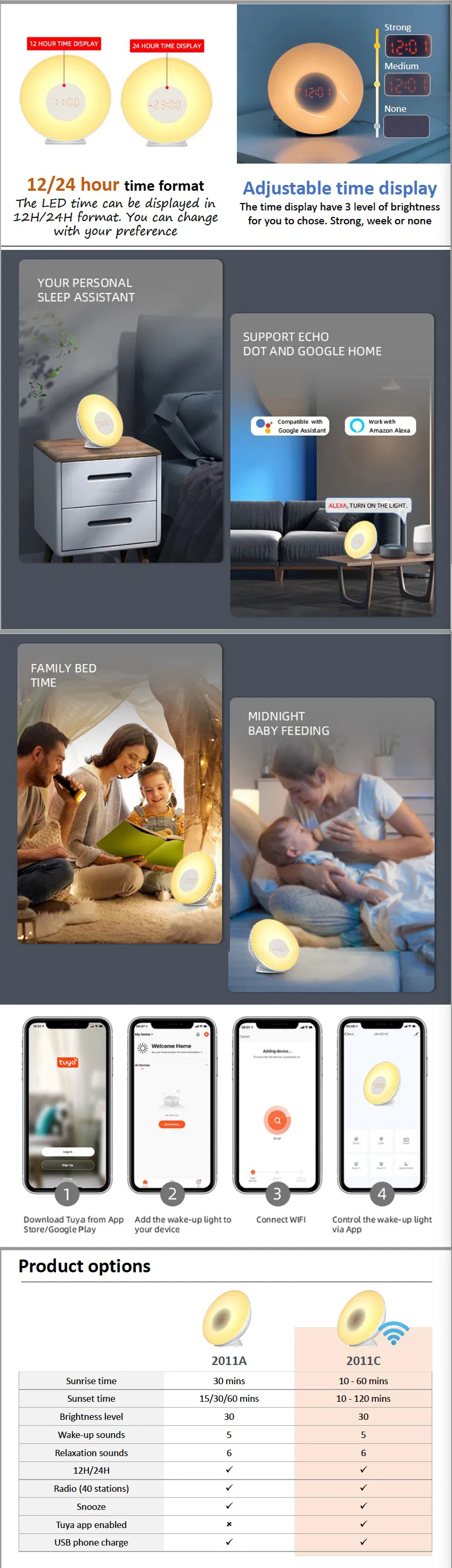 Best Selling Smart Sleep Wake up Light Soft Light with FM Radio Baby Sleep Trainer