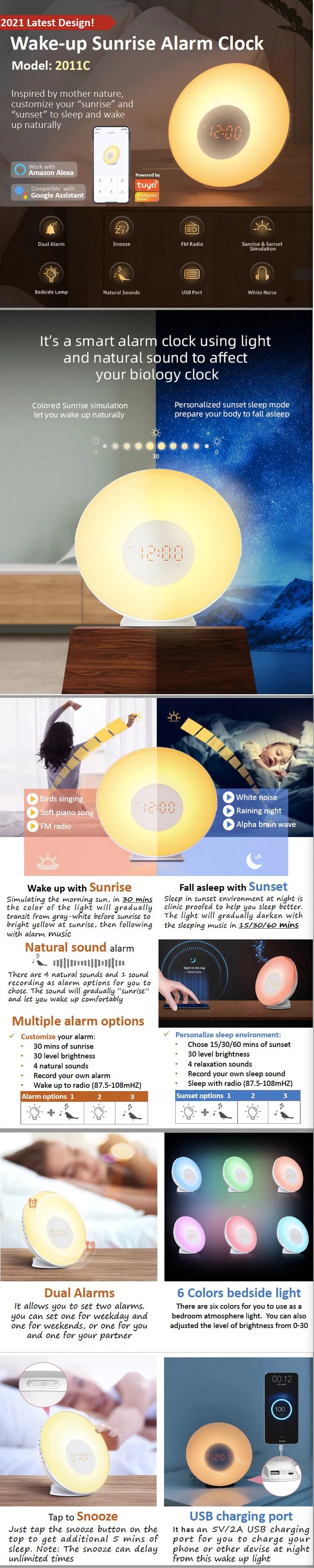 Best Selling Smart Sleep Wake up Light Soft Light with FM Radio Baby Sleep Trainer