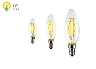 Curved Filament LED Candle Bulbs Coated Yellow Green Fluorescent Powder 2200K