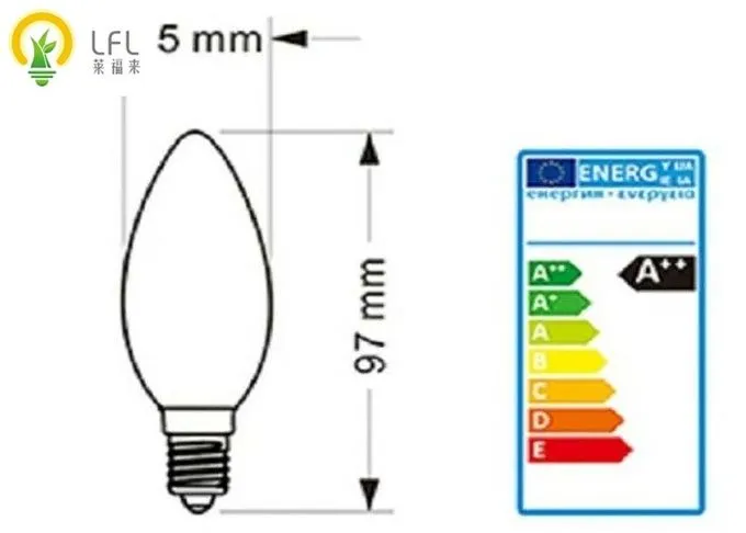 Curved Filament LED Candle Bulbs Coated Yellow Green Fluorescent Powder 2200K