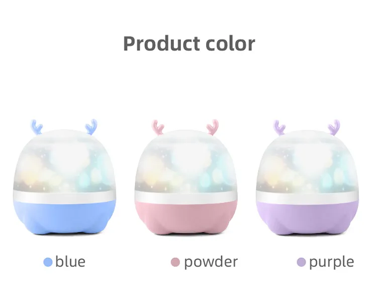 Cute Deer Shape Sky Starry Light LED Desk Lamp Portable Tricolor Projection Lamp for Backgournd Decoration Children Room