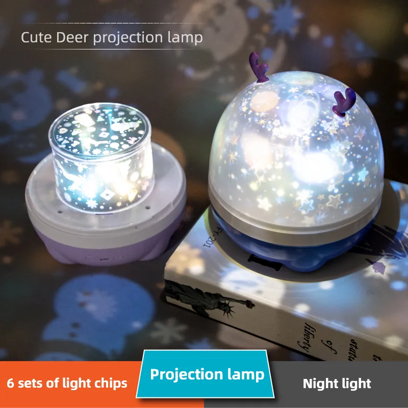 Cute Deer Shape Sky Starry Light LED Desk Lamp Portable Tricolor Projection Lamp for Backgournd Decoration Children Room
