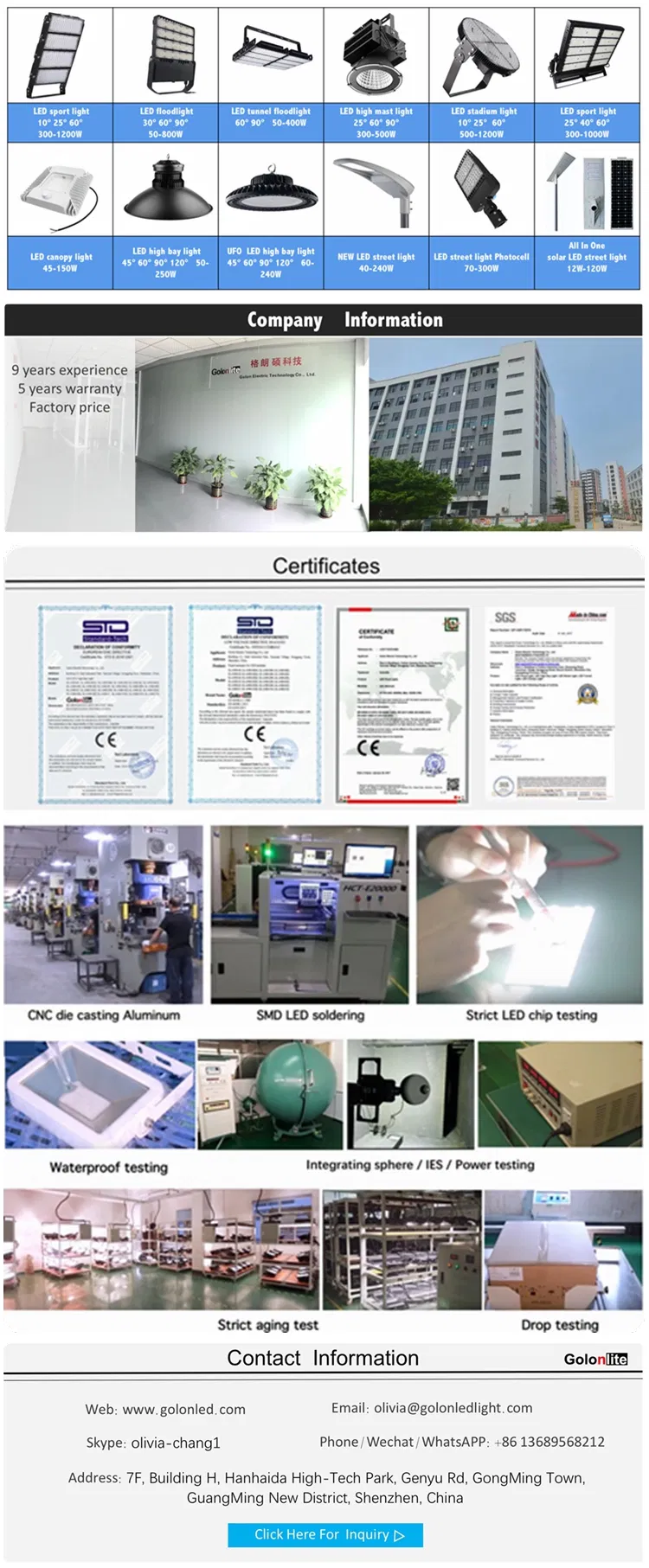 Factory 150W 100W 250W High Bay LED Industrial Light 200W