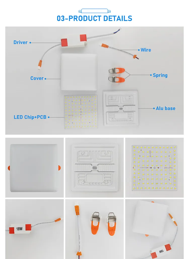 Factory Price Indoor Surface SMD2835 10watt 18watt 24watt 36watt Square LED Frameless Panel Light