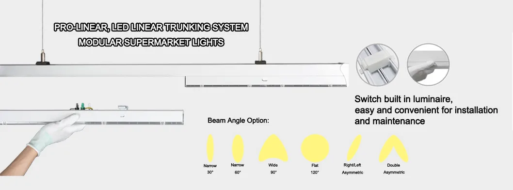 Free Sample LED Linear Indoor Supermarket Lighting Fixture Trunking Light