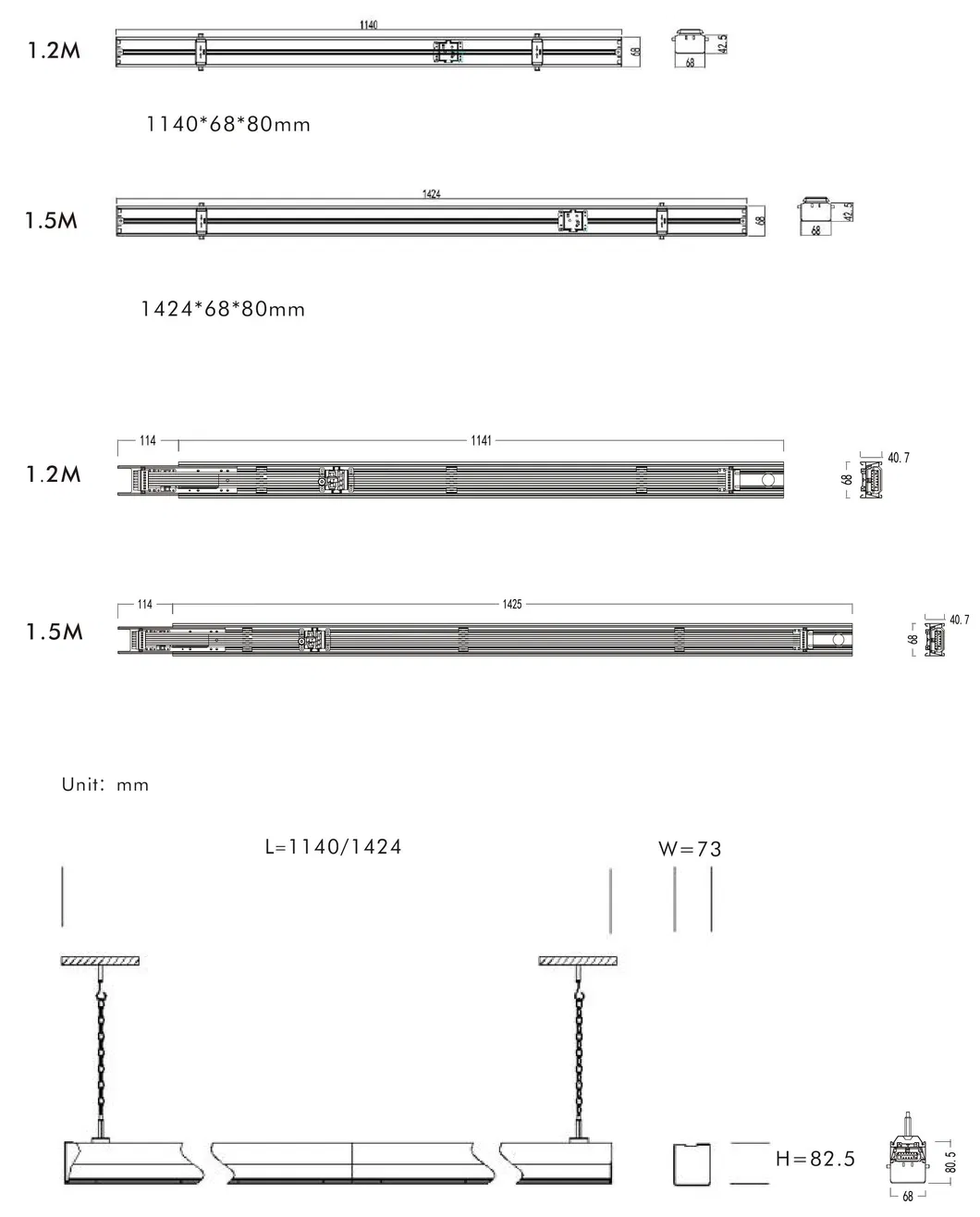 Free Sample LED Linear Indoor Supermarket Lighting Fixture Trunking Light