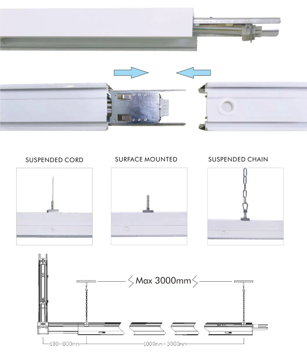 Free Sample LED Linear Indoor Supermarket Lighting Fixture Trunking Light