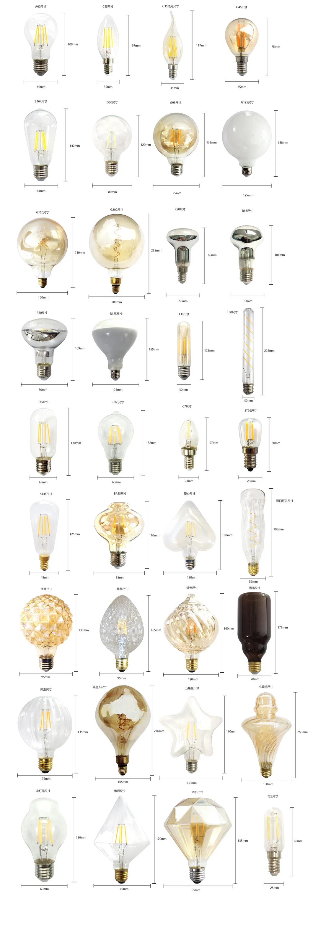 G150 Sreies of LED Filament Light Lamp Bulb