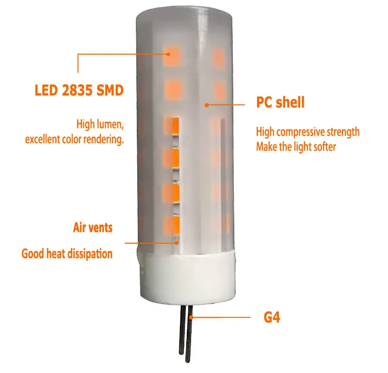 G4 12V LED Fire Lamp 2835SMD Ceramic LED Bulb for Chandelier