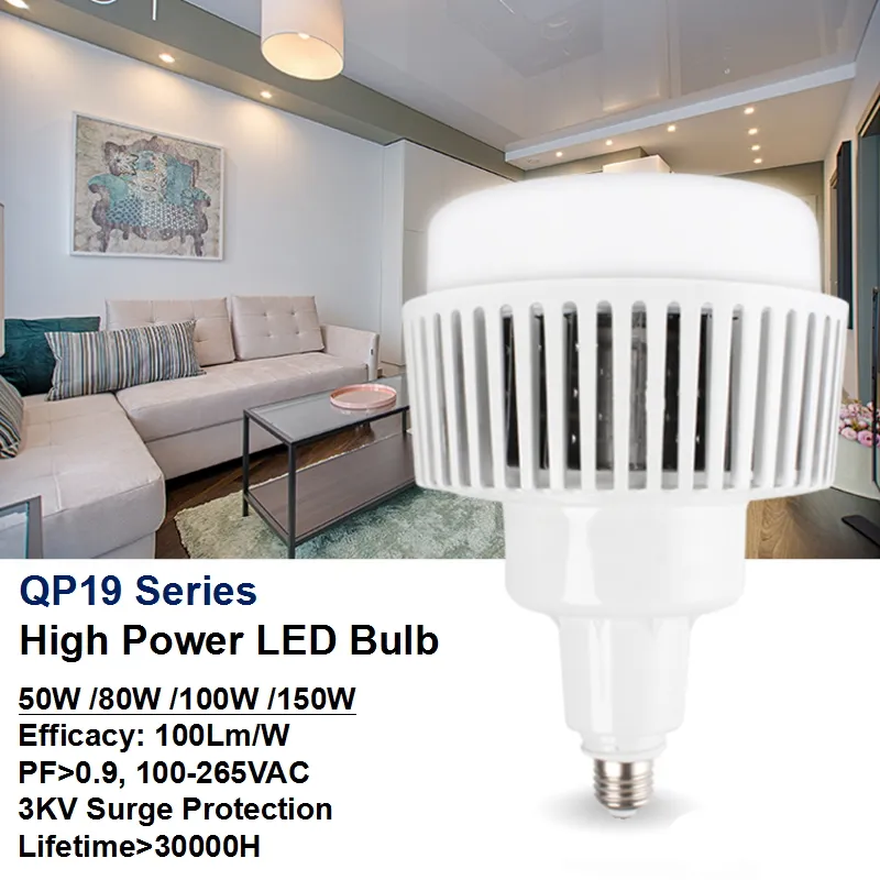 Great Heat Dissipation 100-265VAC CRI80+ PF0.9 50W 80W 100W LED Lamps Bulb LED Light Bulbs