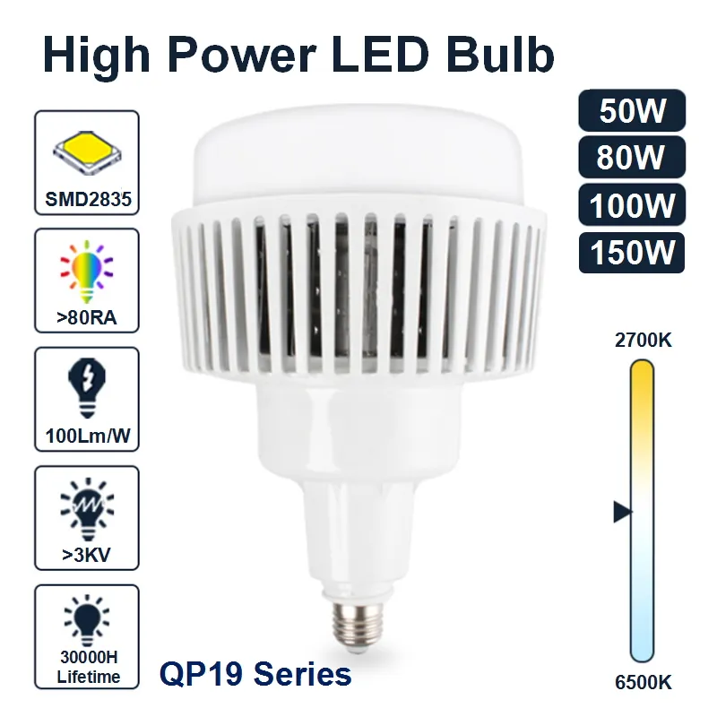 Great Heat Dissipation 100-265VAC CRI80+ PF0.9 50W 80W 100W LED Lamps Bulb LED Light Bulbs