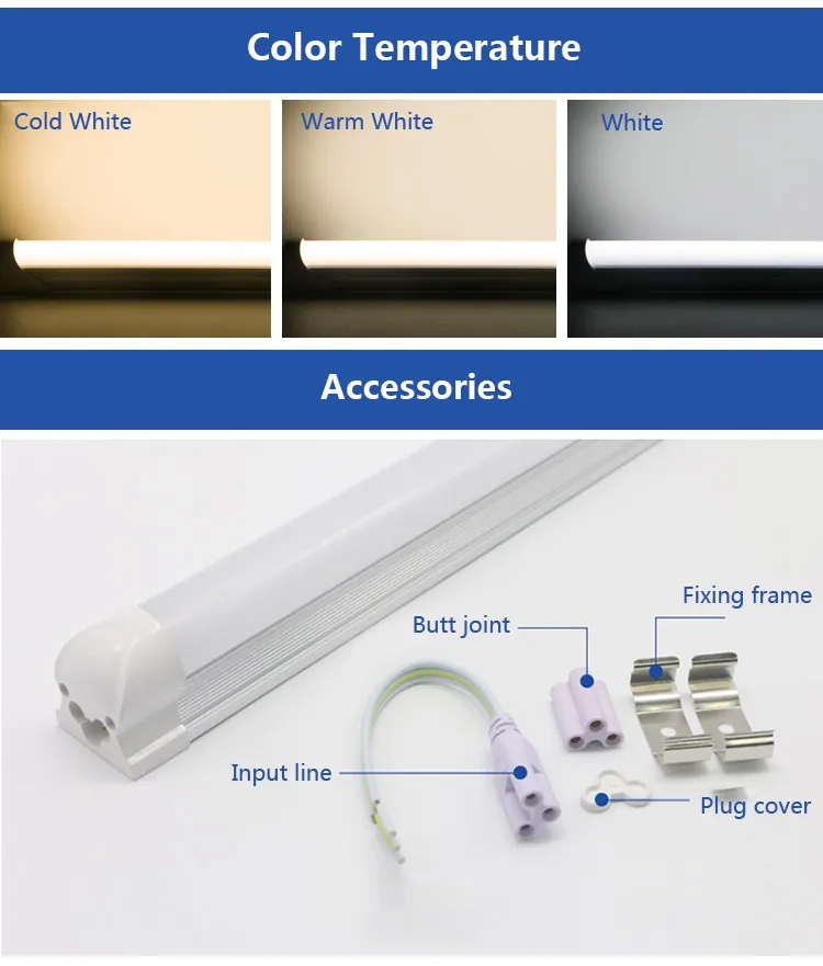 High Brightness Top Quality AC85-265V 2500-2800lm T8 LED Light 1200mm 4FT 18W 5FT 25W 1500mm Fluorescent T8 LED Tube Lamp