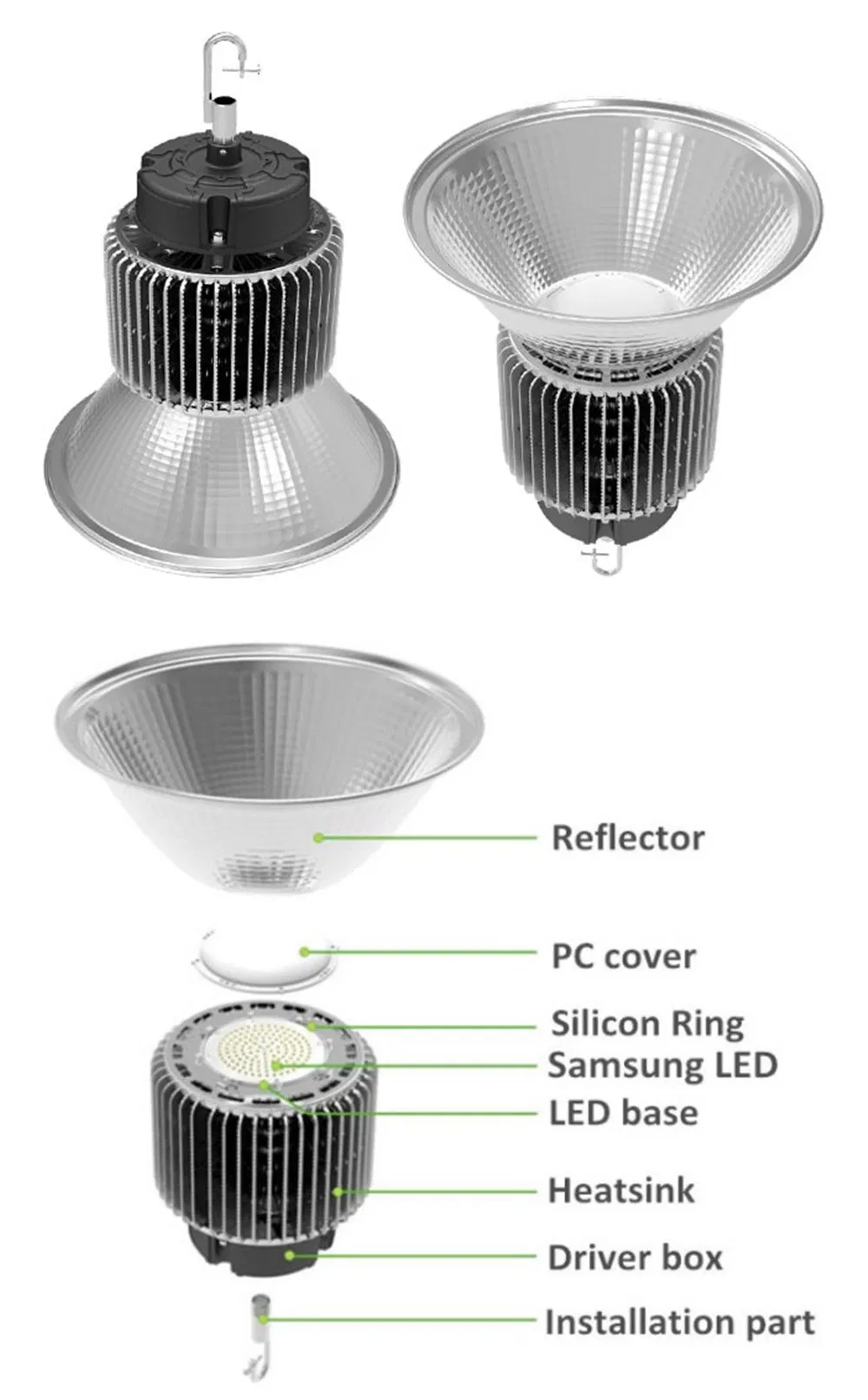 High Lumens Waterproof IP65 135lm/W 100W 150W 200W 250W UFO High Bay Light LED Indoor Lighting