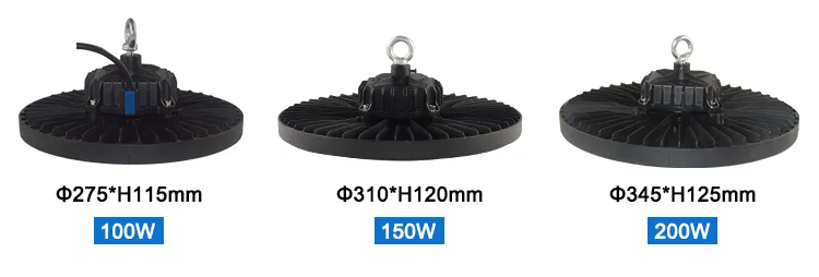 High Power Warehouse Gymnasium Waterproof 100W 150W 200W UFO LED High Bay Light Fixtures