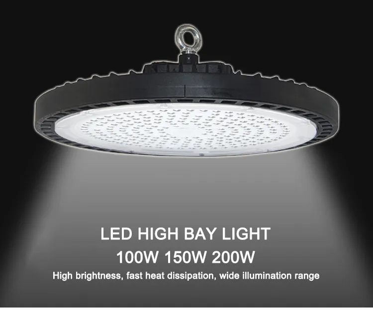 High Power Warehouse Gymnasium Waterproof 100W 150W 200W UFO LED High Bay Light Fixtures