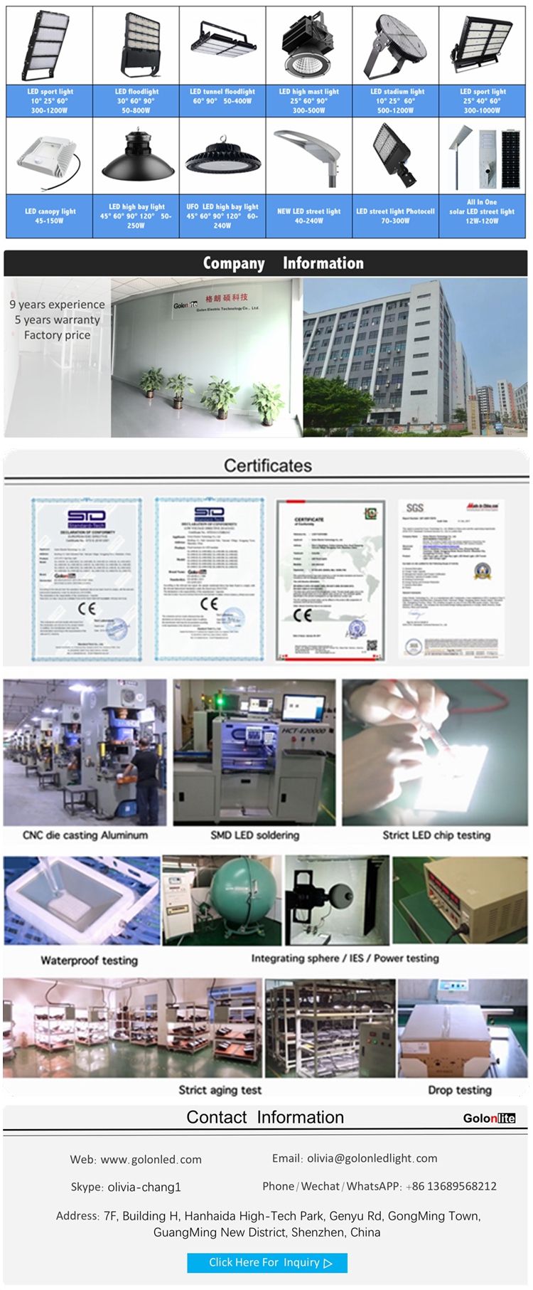 Highbay 400W 300W 250W 200W 150W 100W 50W Dimmable LED Warehouse Light