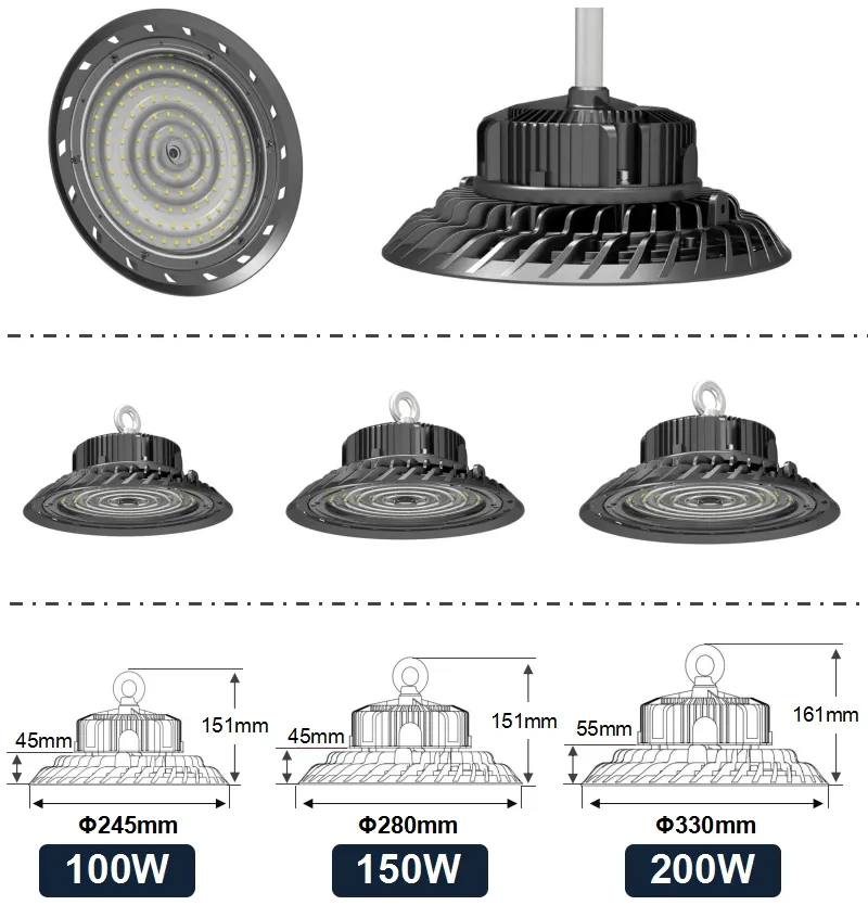 Industrial Lighting Aluminum Housing IP65 Waterproof 100W 150W 200W LED High Bay Light