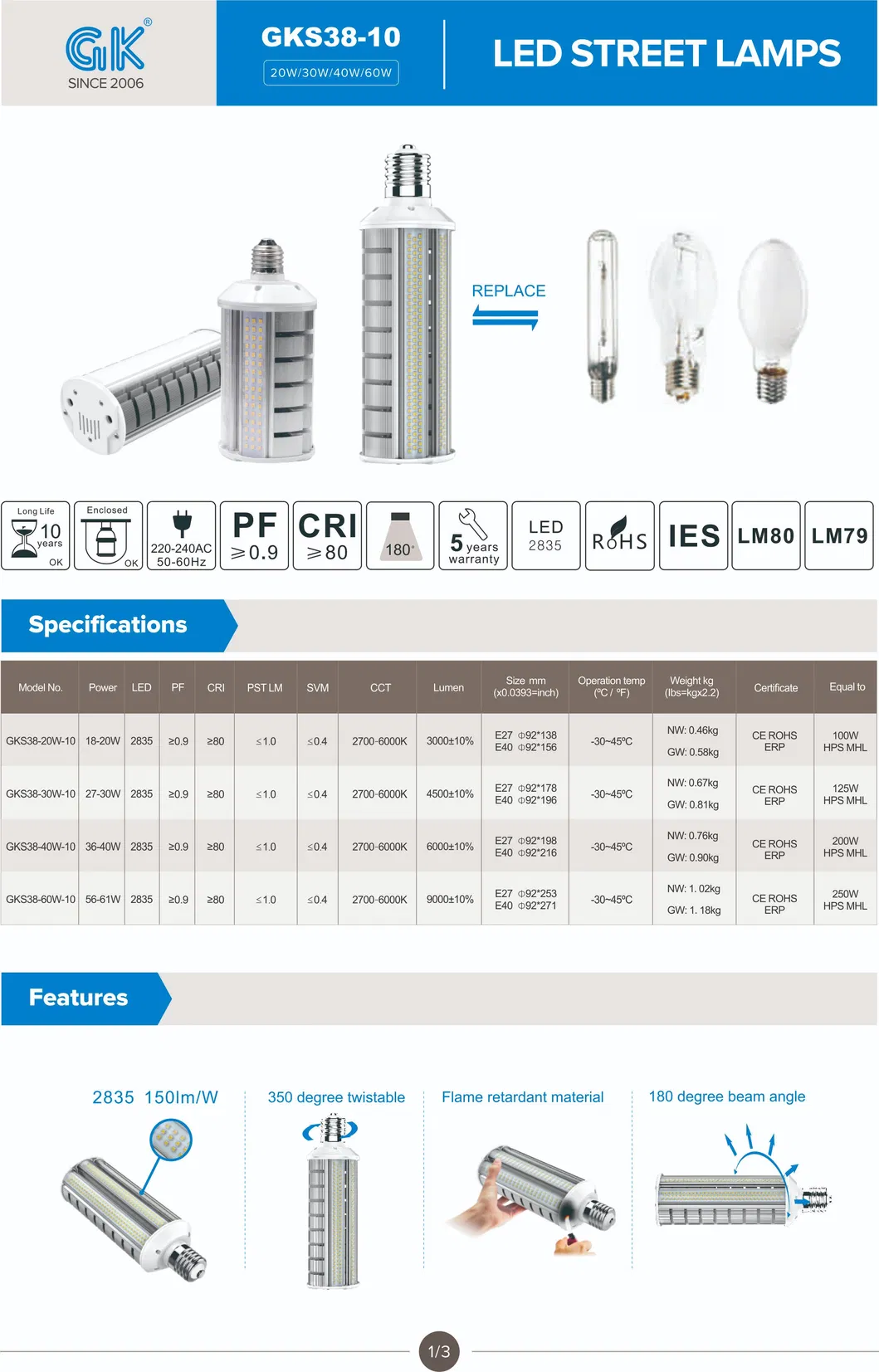 LED Intelligent Emergency Light Bulb E27 Cool Whit Post Top Street Lights