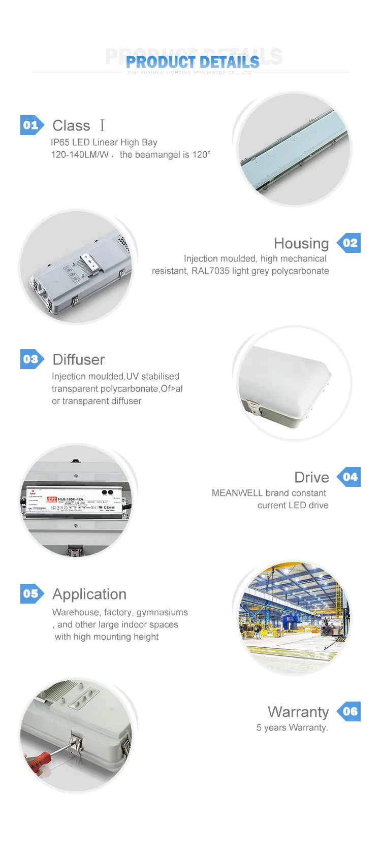 Model HP, 5FT 100W 120W 150W LED Linear High Bay