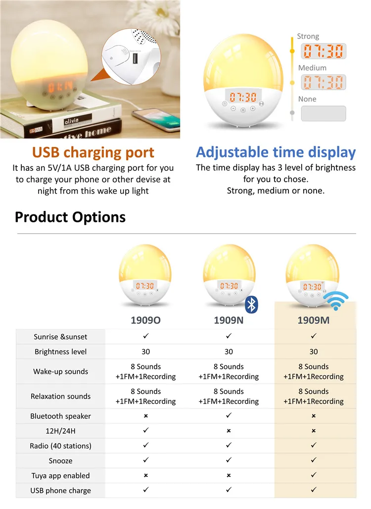 Most Popular Smart Tuya APP Wake up Light LED Kids Night Desk Lamps with FM Radio