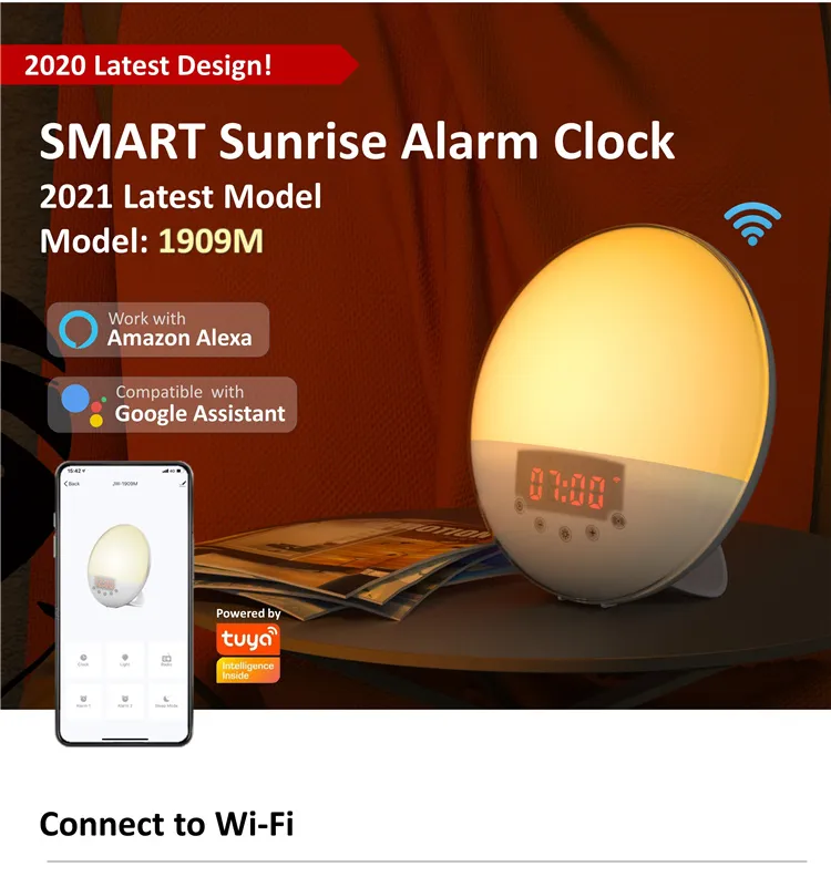 Most Popular Smart Tuya APP Wake up Light LED Kids Night Desk Lamps with FM Radio