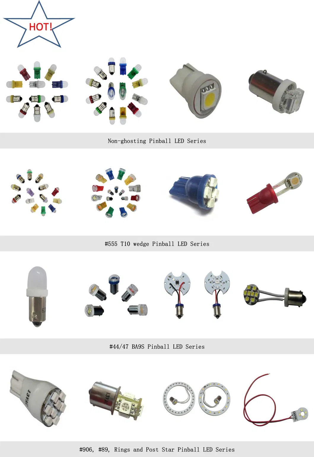 Pinball LED Lamps 44/47 Ba9s-1LED, Arcade Machines 44/47 Ba9s Indicator Bulb, LED Ba9s T4w Auto Bulbs
