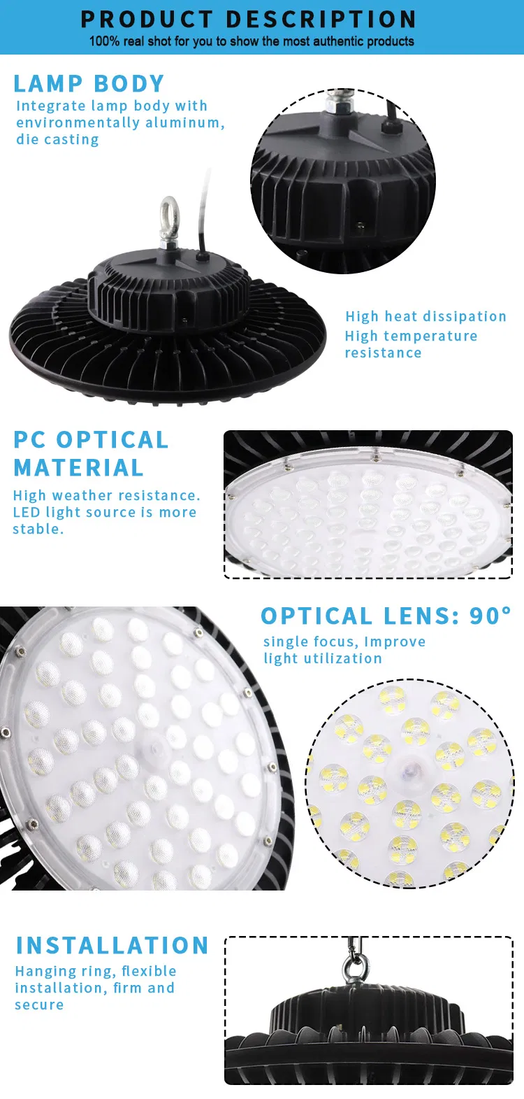 Professional Supply Factory IP65 Warehouse Industrial Mining Lamp Fixture 150W LED UFO High Bay Light