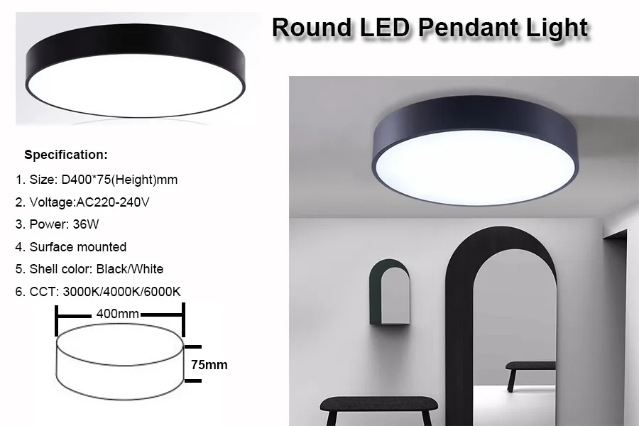 Round LED Pendant Light Dimmable for Residential Lighting Office Lighting