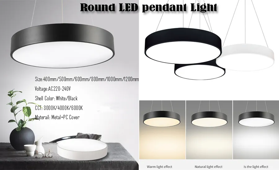 Round LED Pendant Light Dimmable for Residential Lighting Office Lighting