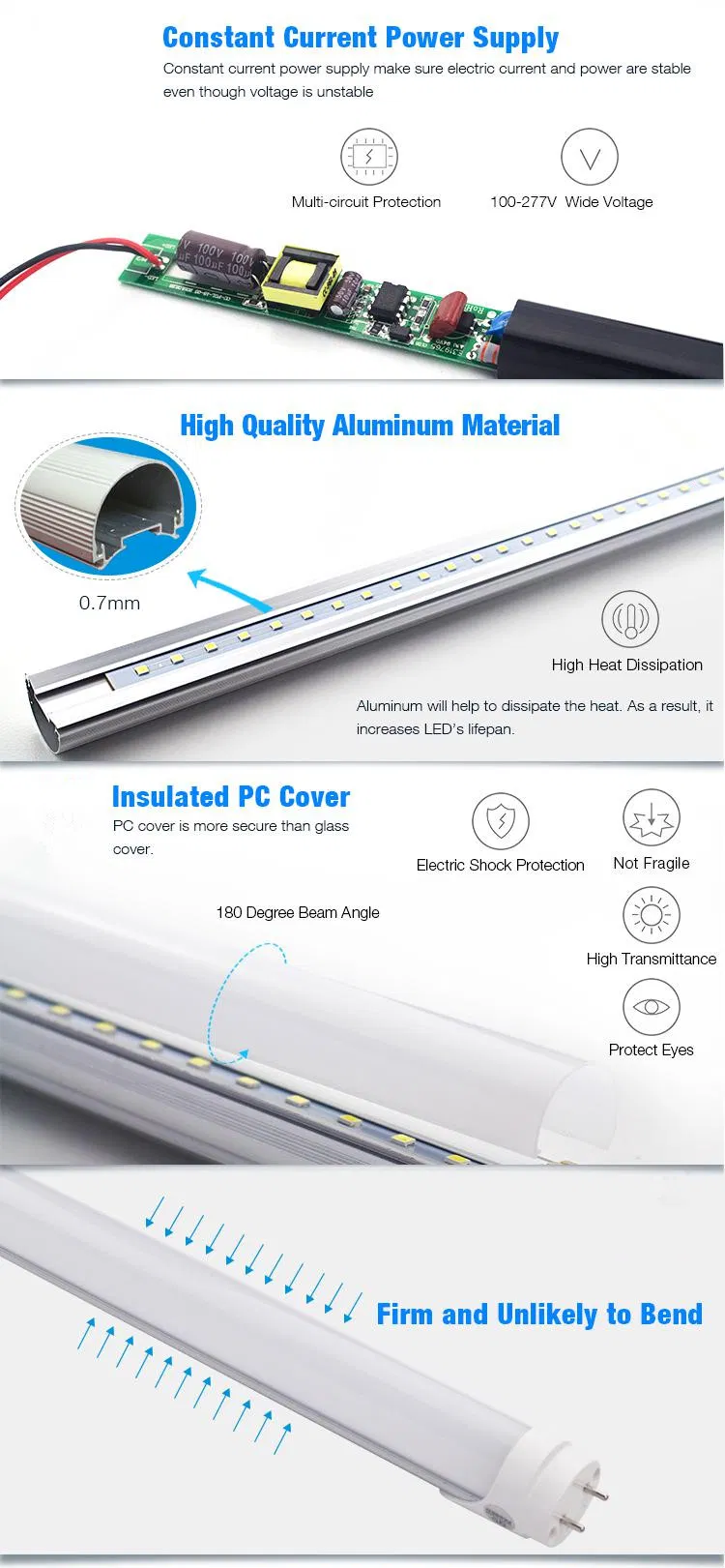 T8 4FT 18W 22W LED Tube with AC85-265V 100-120lm/W LED Tube Light 4FT