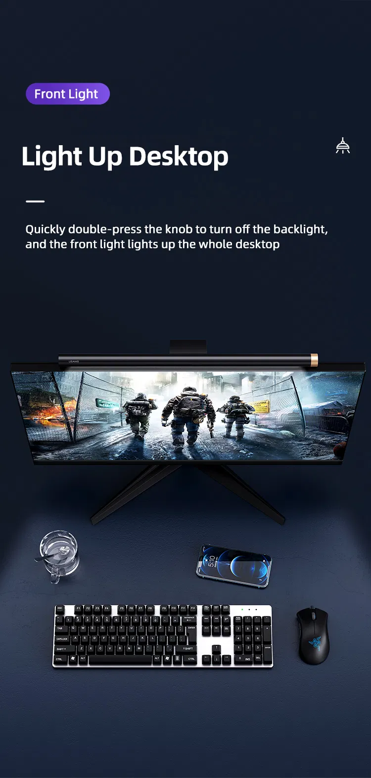 Usams Most Popular Zb224 Colorful Ambiance Backlights Computer PC Laptop Night E-Reading LED Light Bar