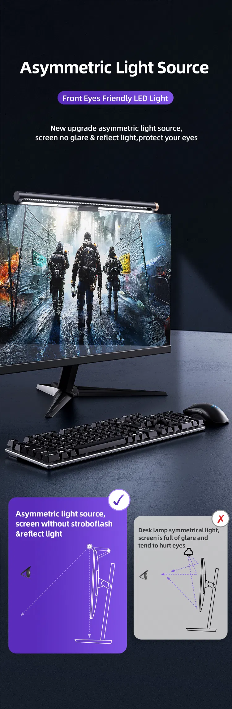 Usams Most Popular Zb224 Colorful Ambiance Backlights Computer PC Laptop Night E-Reading LED Light Bar